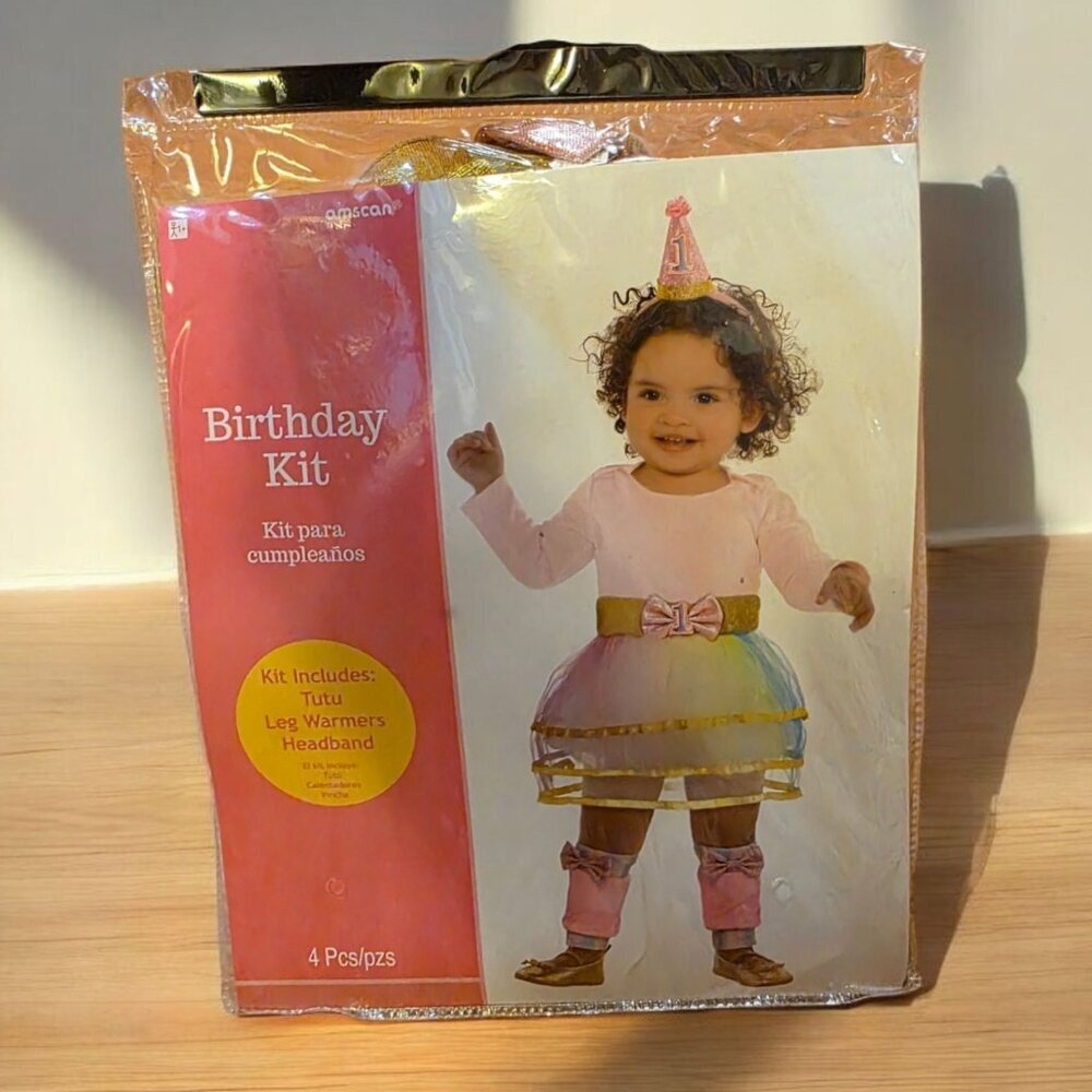 First Birthday‎ Girl Kit Outfit Tutu Leg Warmers Headband (4 pcs) Pink Gold NEW